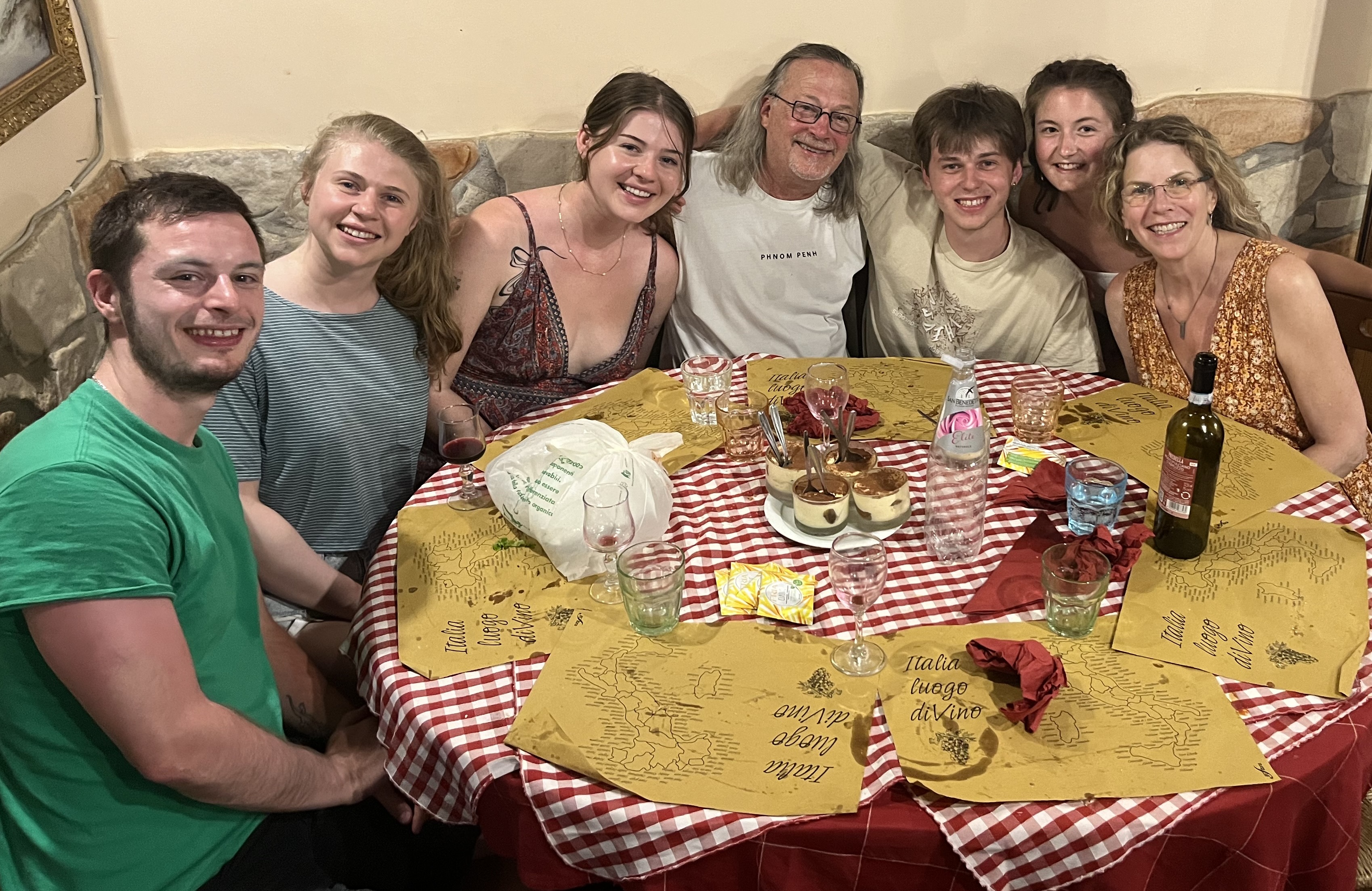 The Brodies at dinner in Italy